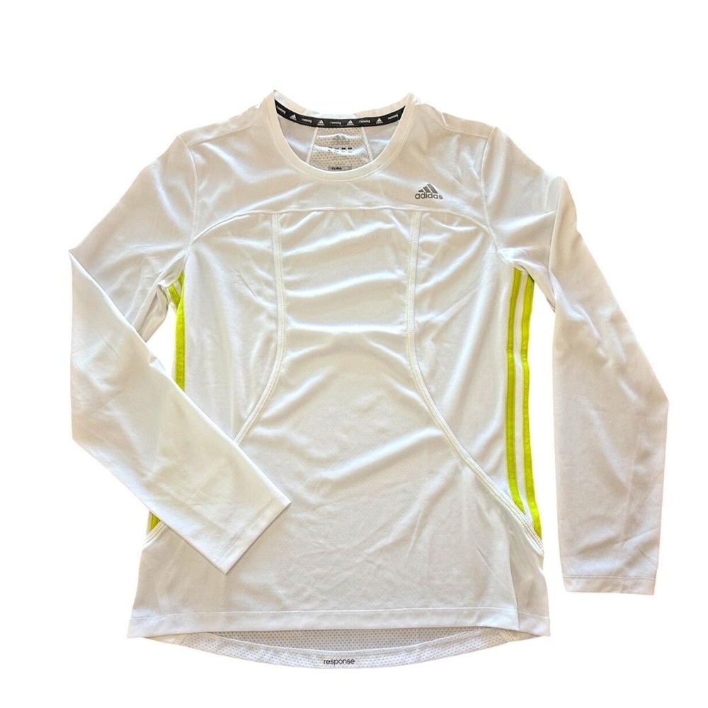 Adidas Running Climalite Long Sleeve Top Women's Medium White Neon Yellow Shirt